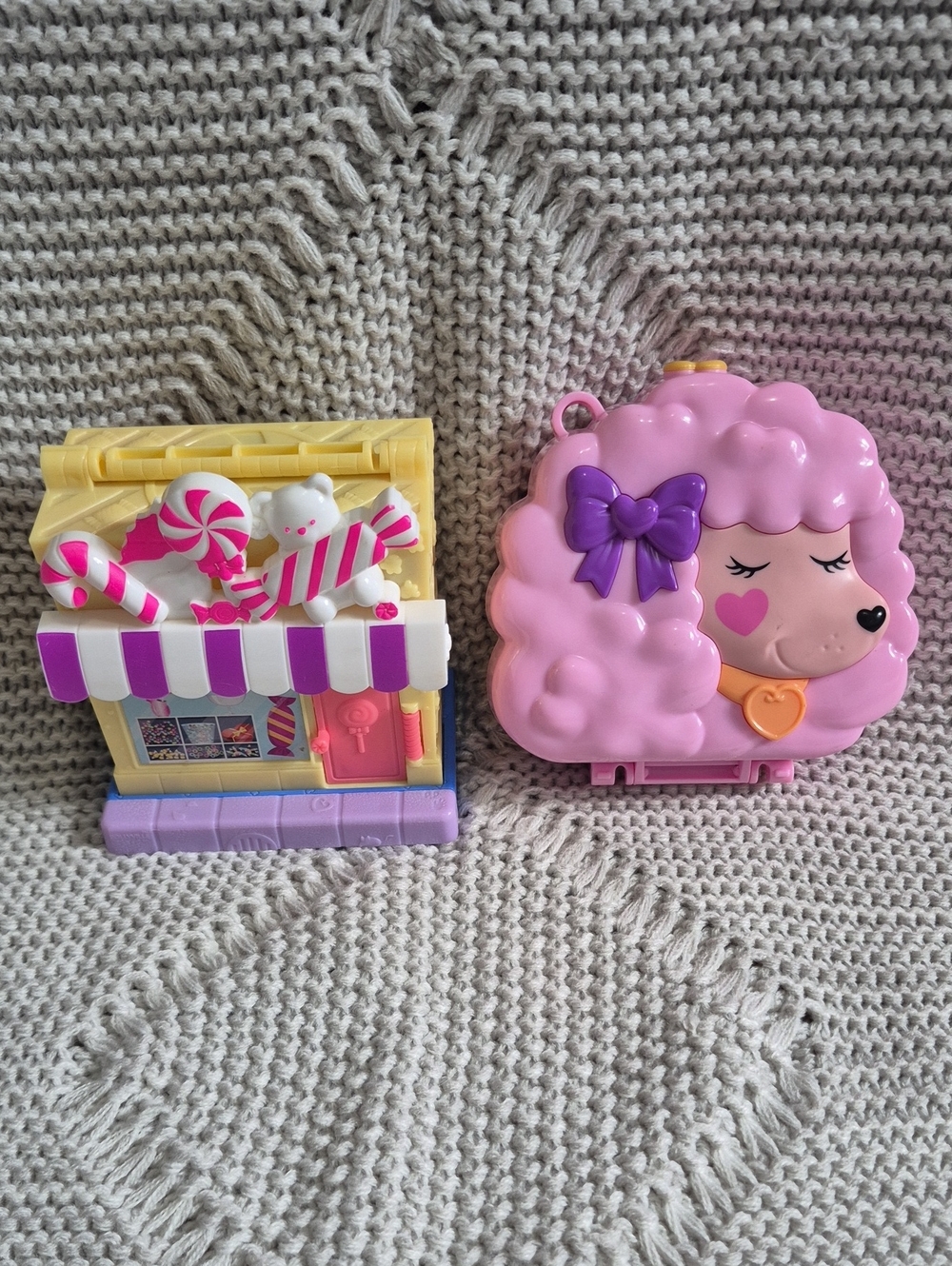 Polly Pocket Playsets. 2 Sets: Groom And Glam; Pollyville Candy Sweet Shop.